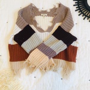 Slouchy Distressed Striped Sweater